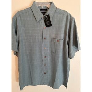 R&R Casual Mens Sage Green Grid Microfiber Short Sleeve Button Down Shirt M